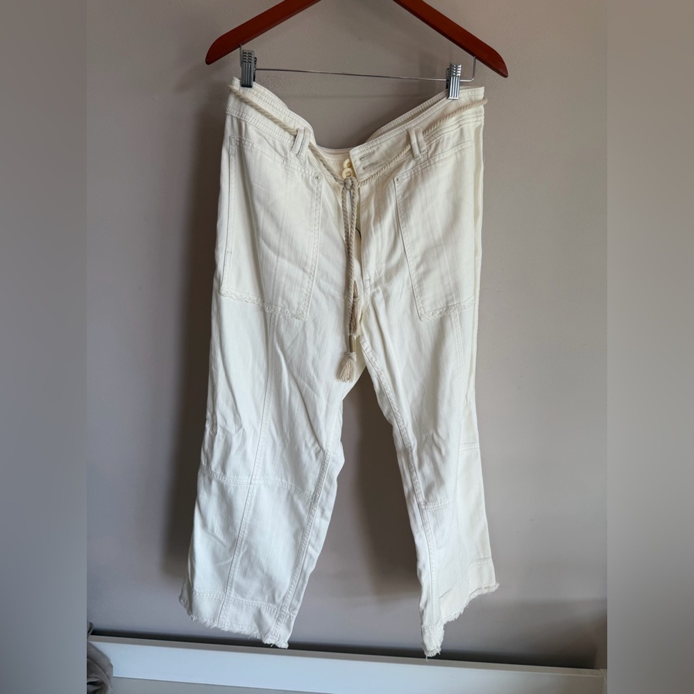 Anthropologie Cream High-Waist Casual Pants wide leg